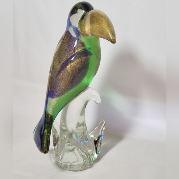 Vintage Murano Glass Toucan 11" Sculpture With Gold Leaf - Picture 2 of 9